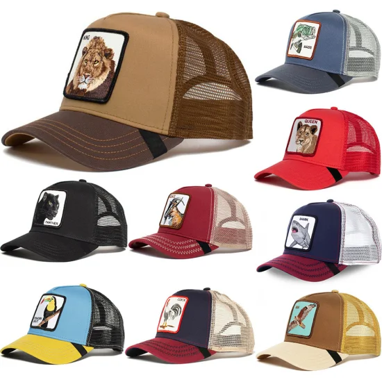 Gorra de béisbol con 5 paneles de animales, gorra de béisbol con bordado de malla y protector solar de dibujos animados, sombrero de lobo con forma de gallo y pantera negra